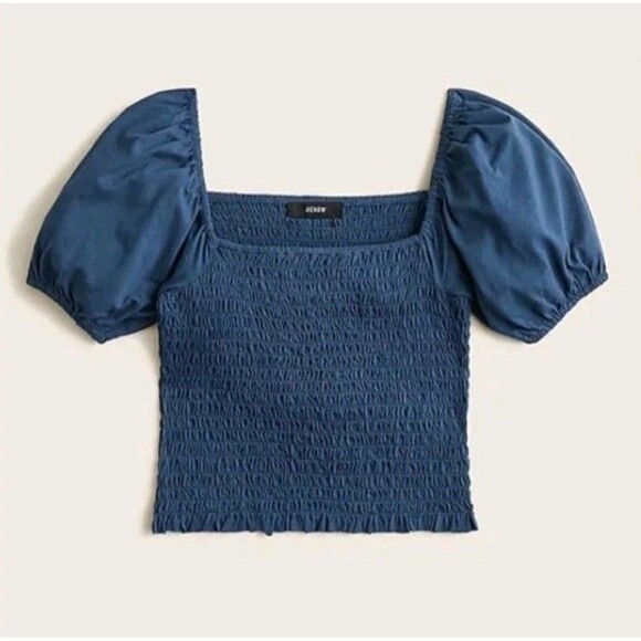 J.CREW Tops - J.Crew Smocked Broken In Jersey Cropped Top Dark Blue AY449 Size M NWT